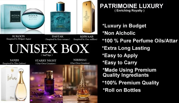 Patrimoine Luxury Perfume Oil Gift Set Unisex Premium ( 6 pc * 3ml )